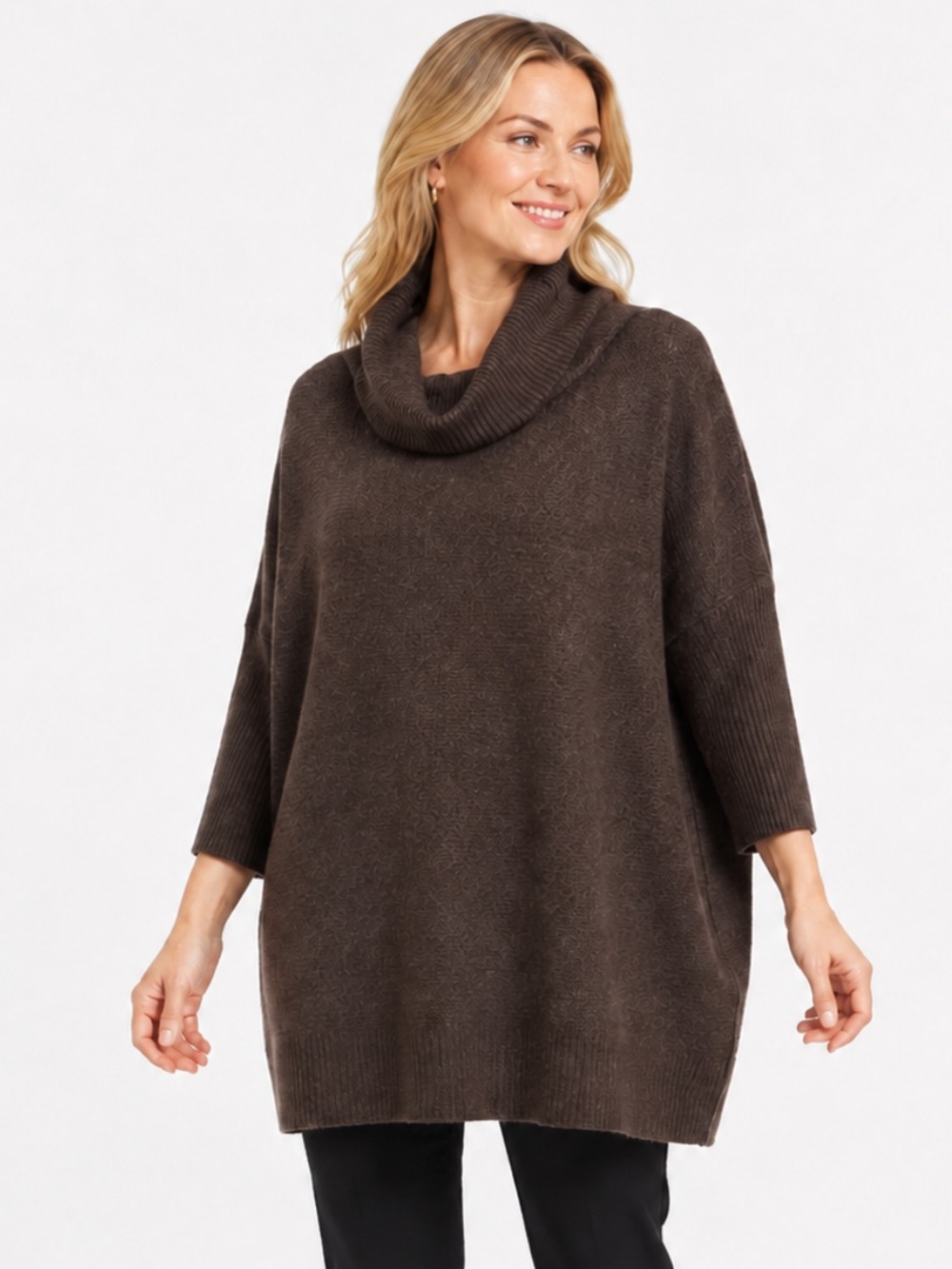 Eileen Fisher Heather Brown Wool Angora Cashmere Cowl Tunic Sweater XL